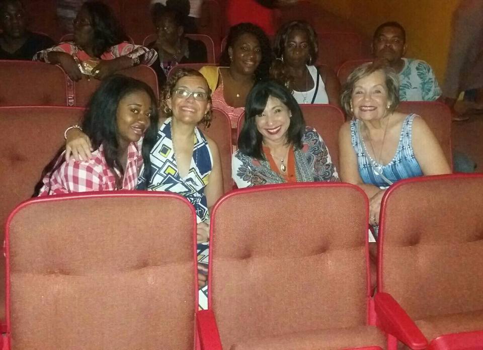 Re-defining Normal After Her Stroke: Hilary with family & Caregiver at the movies. Photo Courtesy Hilary's Facebook page