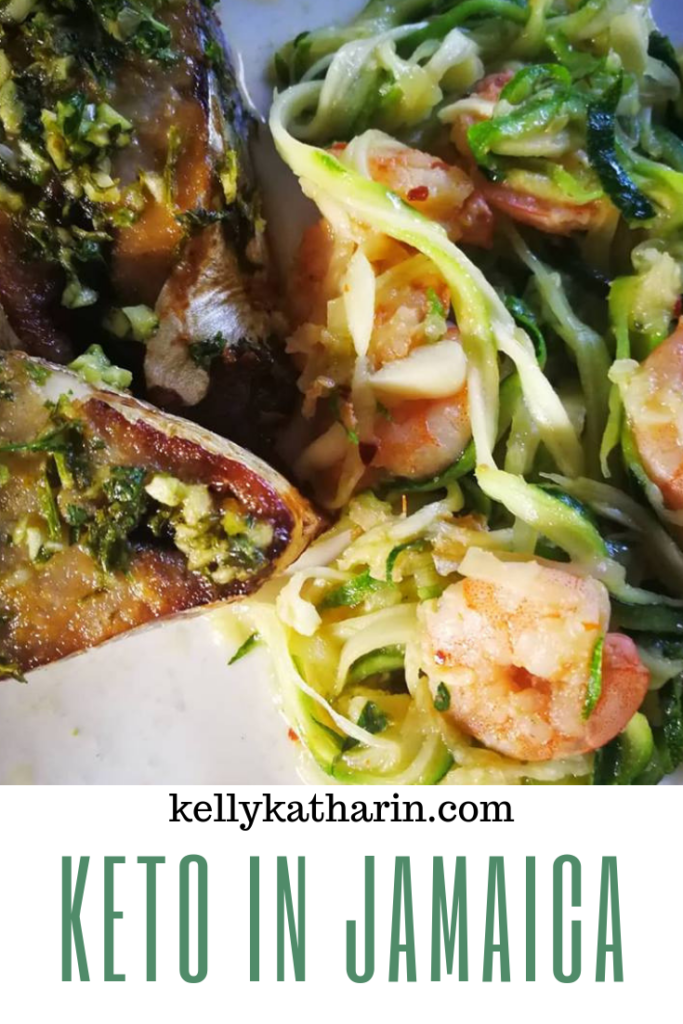 Keto in Jamaica: grilled fish, prawns and zoodles