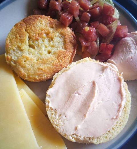 Mug bread (low carb made with almond flour) with ham and cheese