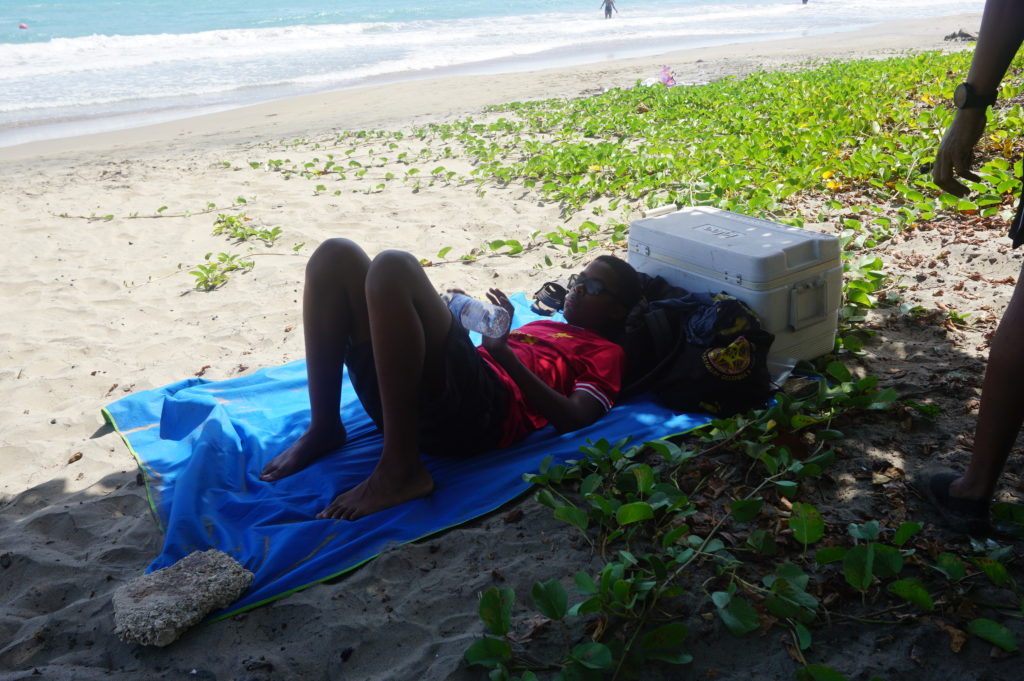 We set up camp on the beach 