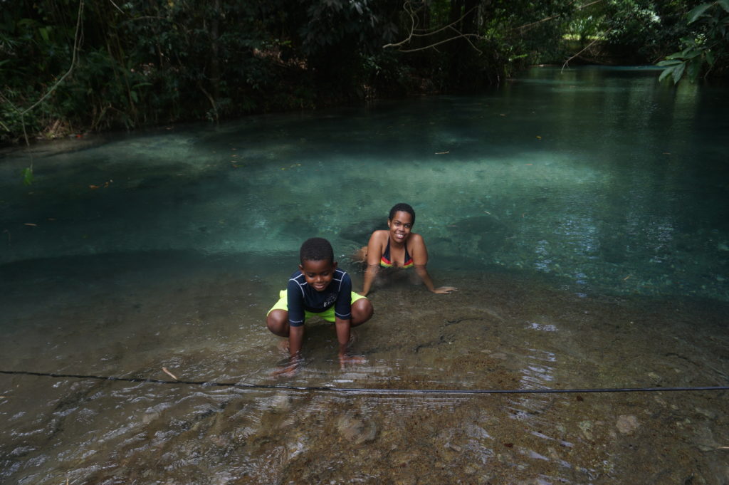 Enjoying the beautiful White River at Hidden Beauty, Jamaica