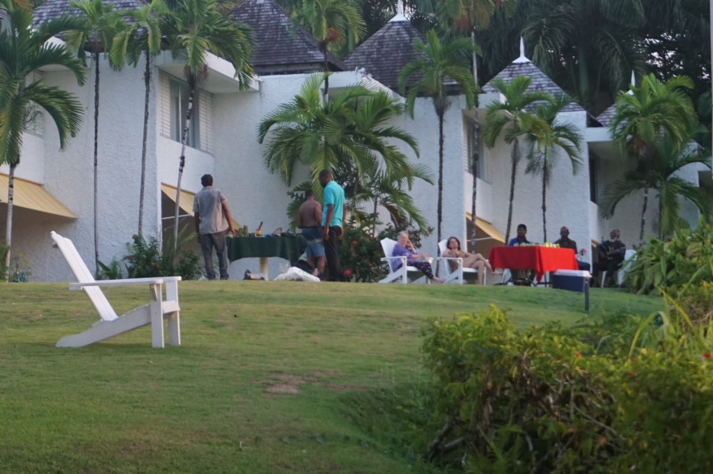 Mento band setting up on the lawns of Goblin Hill Villas