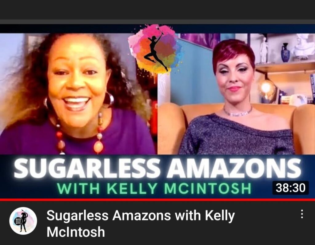 Screen grab of video of Sugarless Amazons episode with Kelly McIntosh