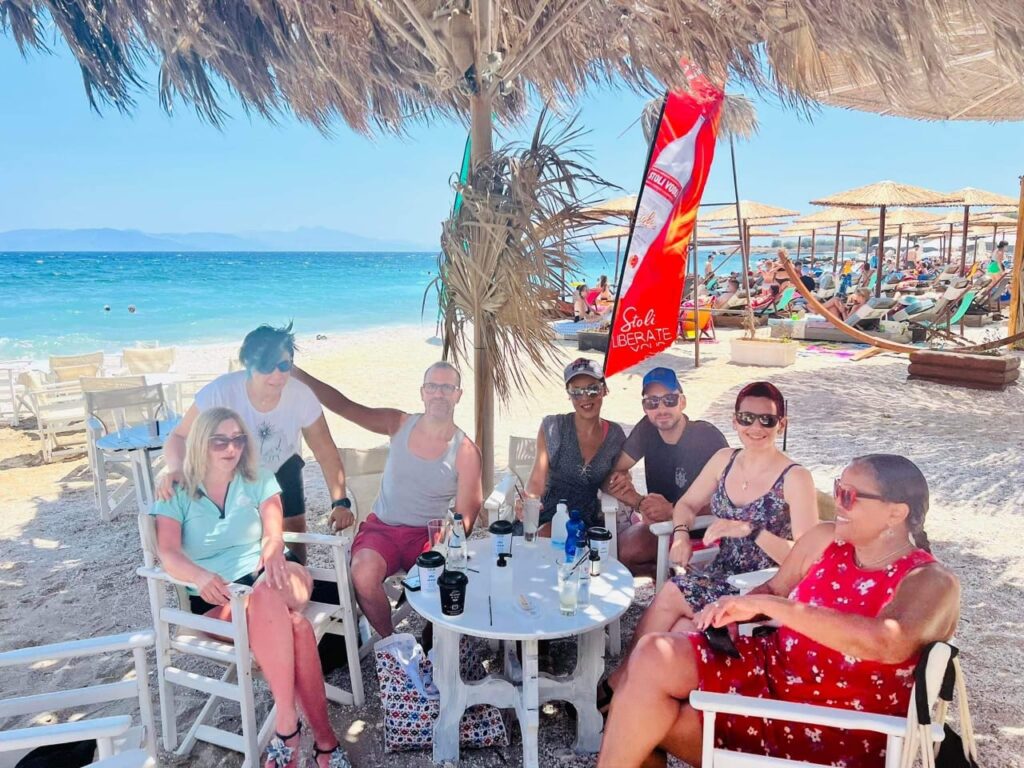 Group of people on the beach in Greece