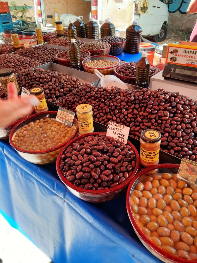 Olives at the market in Greece
