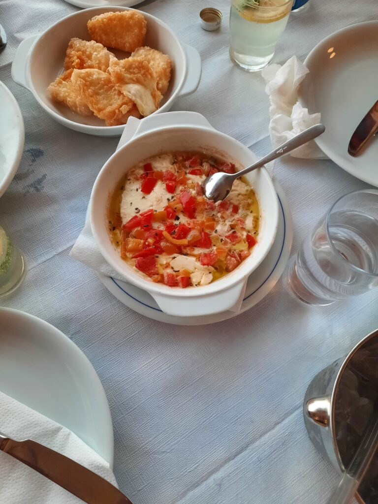 More cheese: baked feta with tomatoes & fried halloumi.