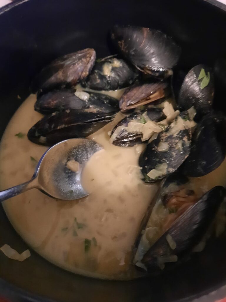 Mussels steamed with lemon, butter and fennel.